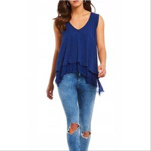 FREE PEOPLE WE THE FREE BLUE PEACHY TEE DISTRESSED TANK TOP SMALL